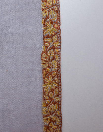 Cool Grey Handwoven Sozni Border Embroidered Cashmere Pashmina Shawl - Kashmir Box