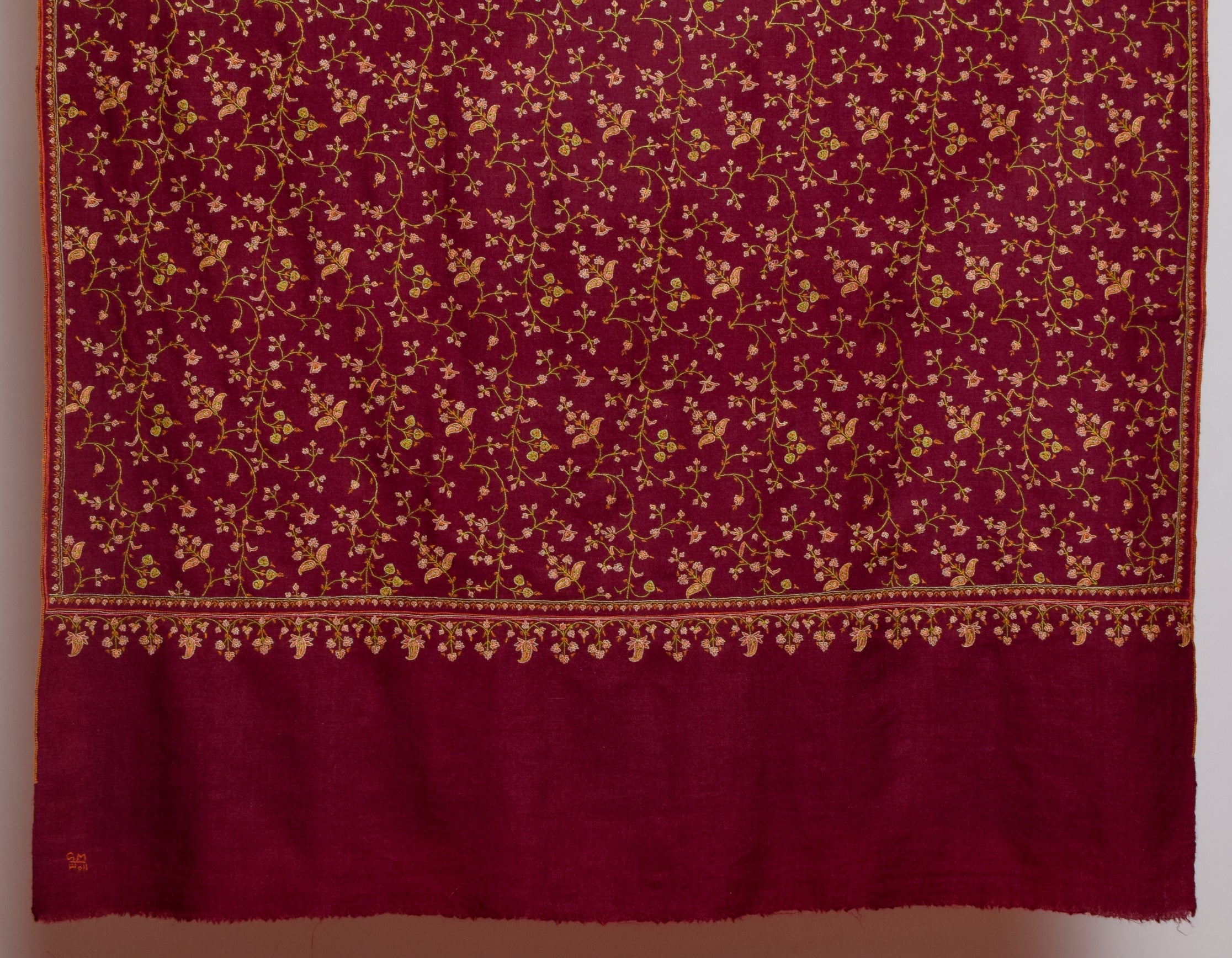 Deep Maroon Handwoven Sozni Jaali Embroidered Cashmere Pashmina Shawl