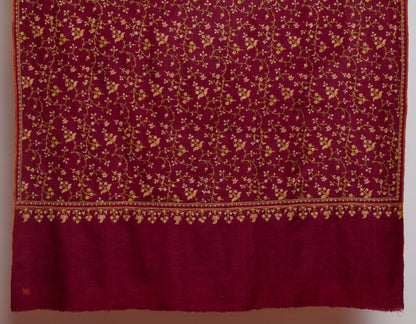 Deep Maroon Handwoven Sozni Jaali Embroidered Cashmere Pashmina Shawl