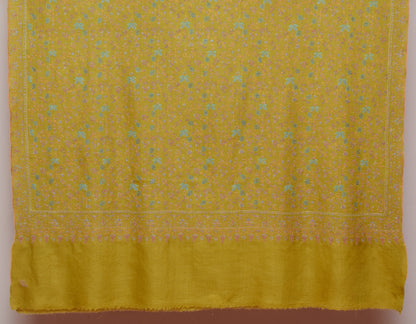 Mustard Yellow Handwoven Sozni Jaali Embroidered Cashmere Pashmina Shawl