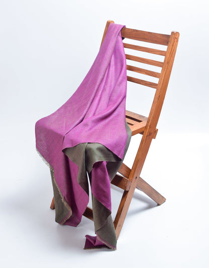 Khaki Saffron Handwoven Reversible Cashmere Pashmina Shawl - Kashmir Box