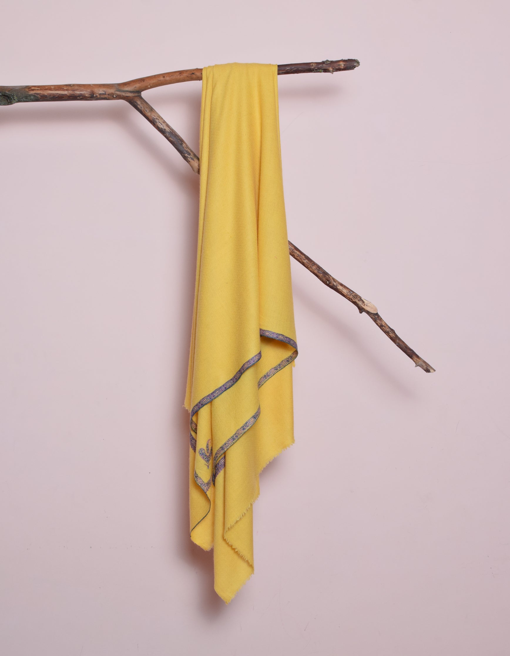 Sunshine Yellow Handwoven Sozni Embroidered Cashmere Pashmina Shawl