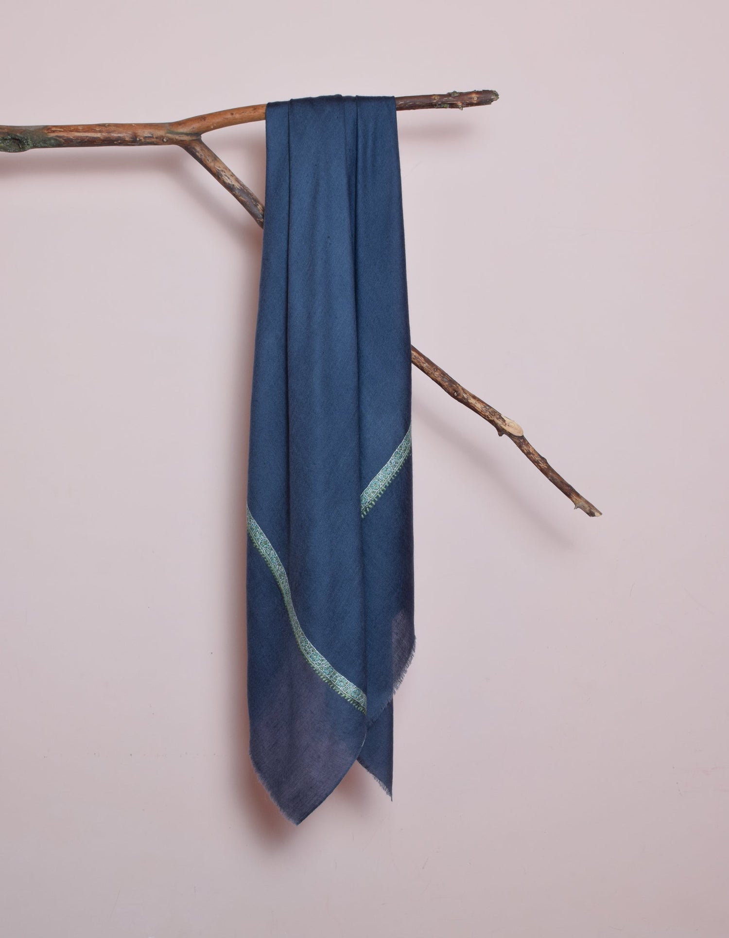 Dark Greyish-Blue Handwoven Sozni Embroidered Cashmere Pashmina Shawl