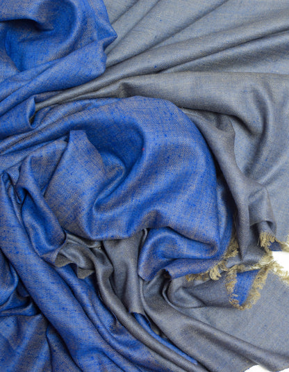Dual Blue Handwoven Reversible Cashmere Pashmina Shawl - Kashmir Box