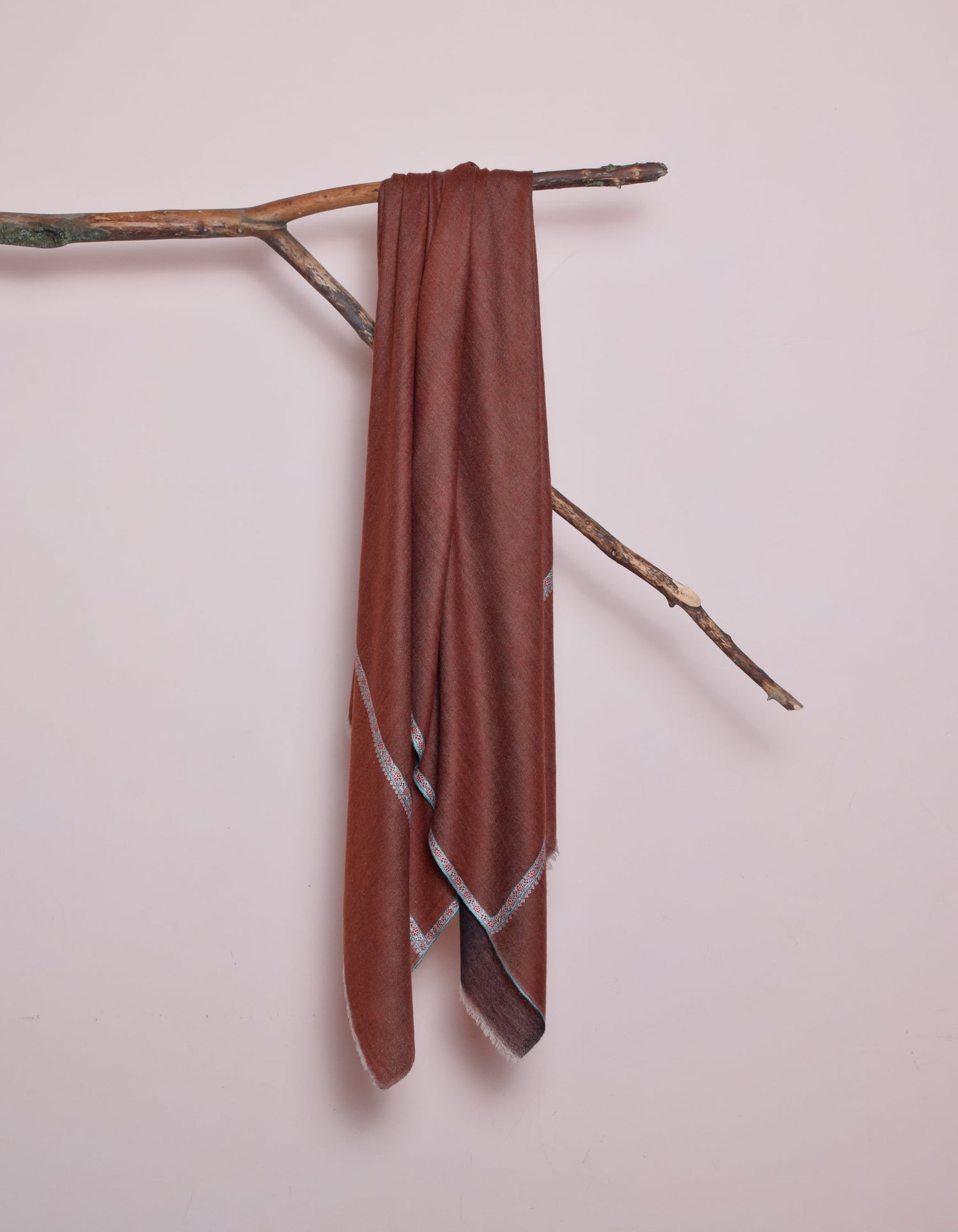 Redwood Brown Handwoven Sozni Embroidered Cashmere Pashmina Shawl - Kashmir Box