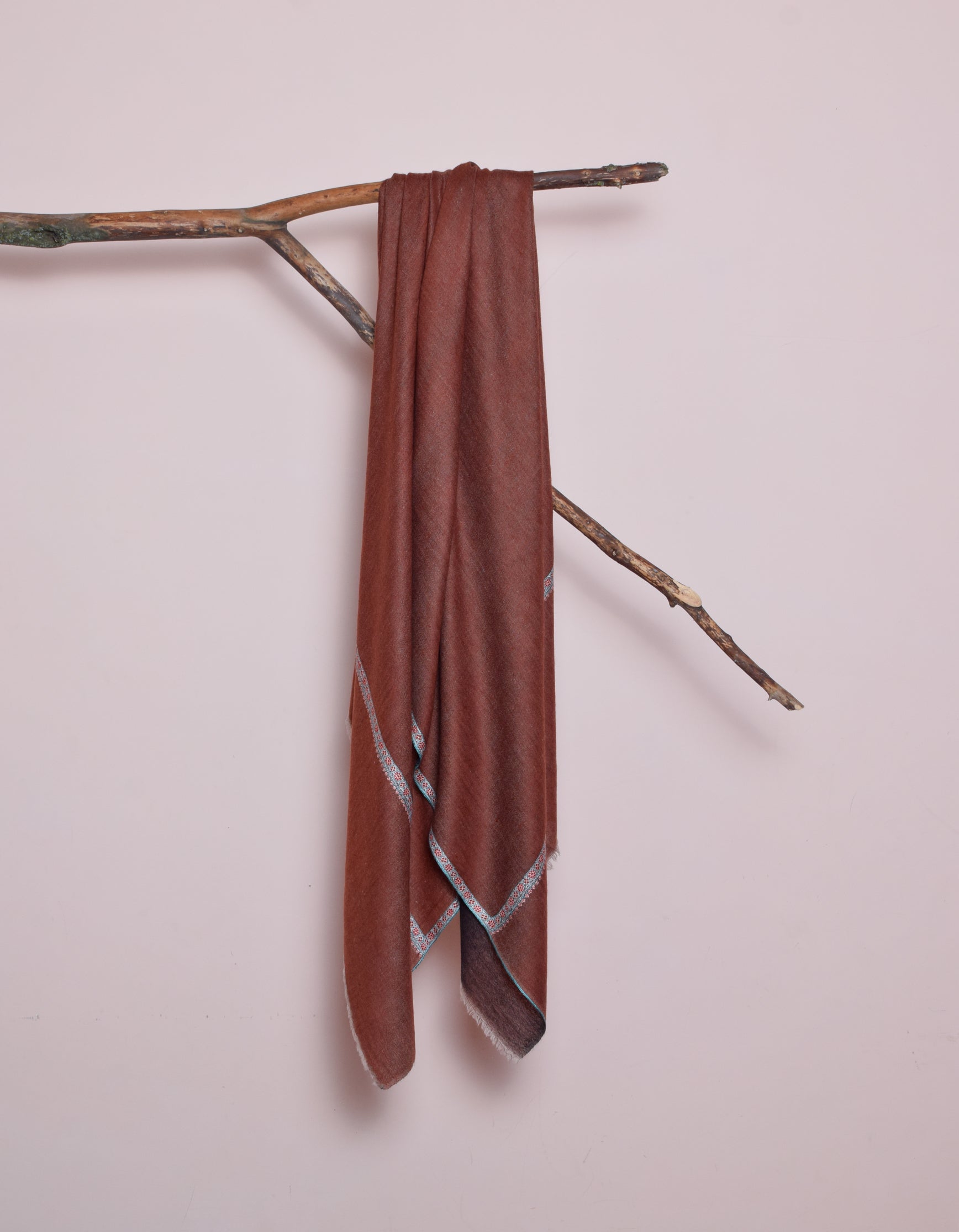 Redwood Brown Handwoven Sozni Embroidered Cashmere Pashmina Shawl