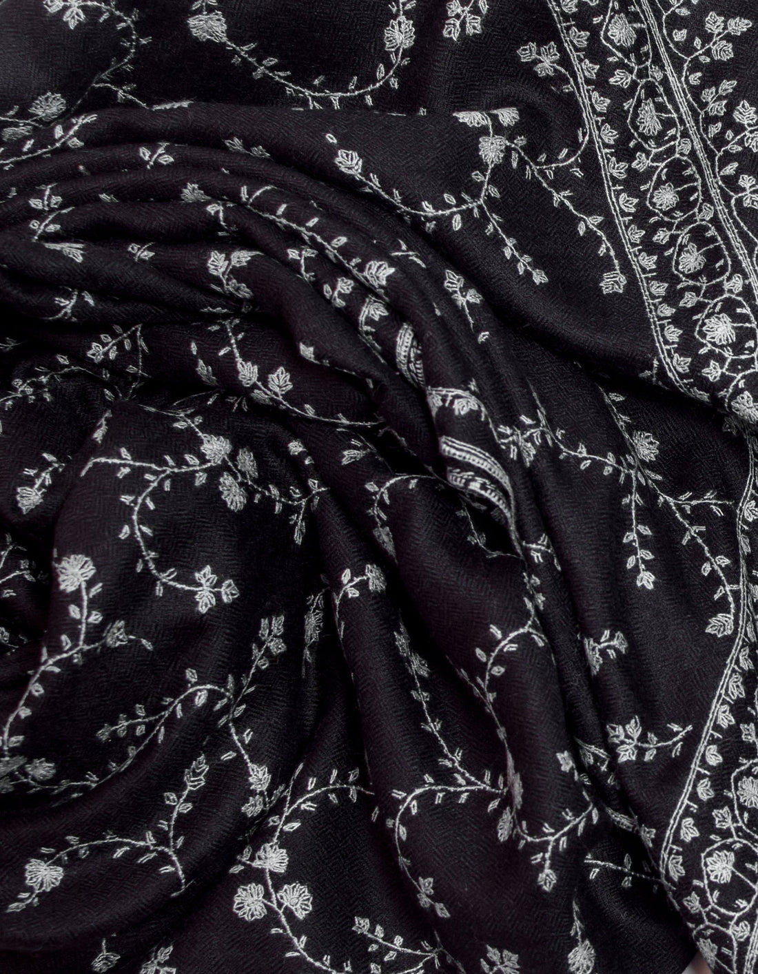 Black Handwoven Pastel Jaali Embroidered Cashmere Pashmina Shawl