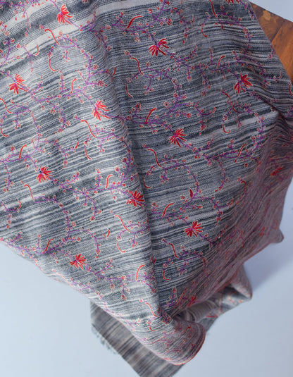 Stripes Handwoven Sozni Embroidered Cashmere Pashmina Shawl