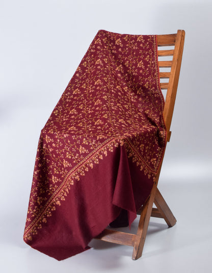 Deep Maroon Handwoven Sozni Jaali Embroidered Cashmere Pashmina Shawl