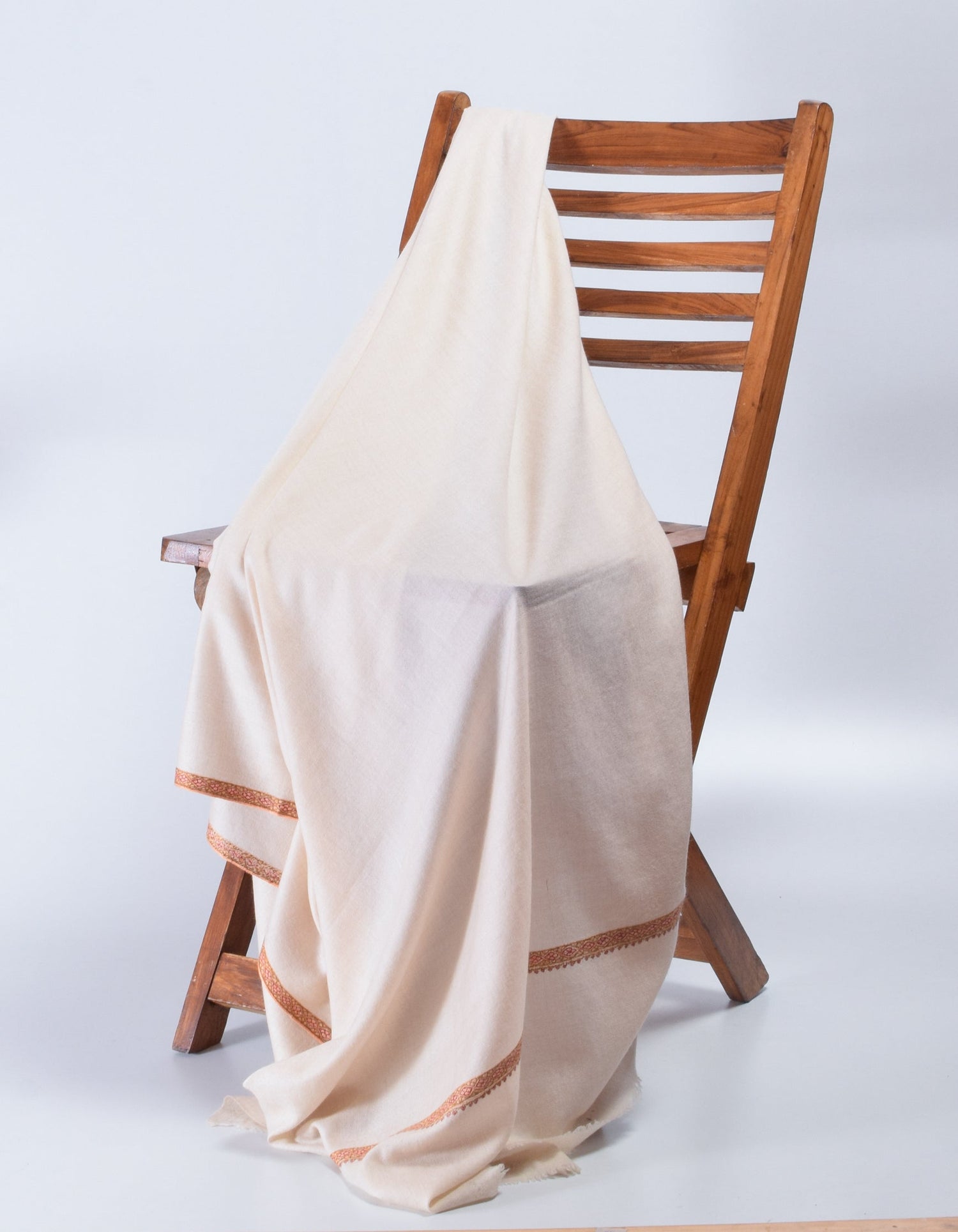 Classic Cream Handwoven Sozni Embroidered Cashmere Pashmina Shawl