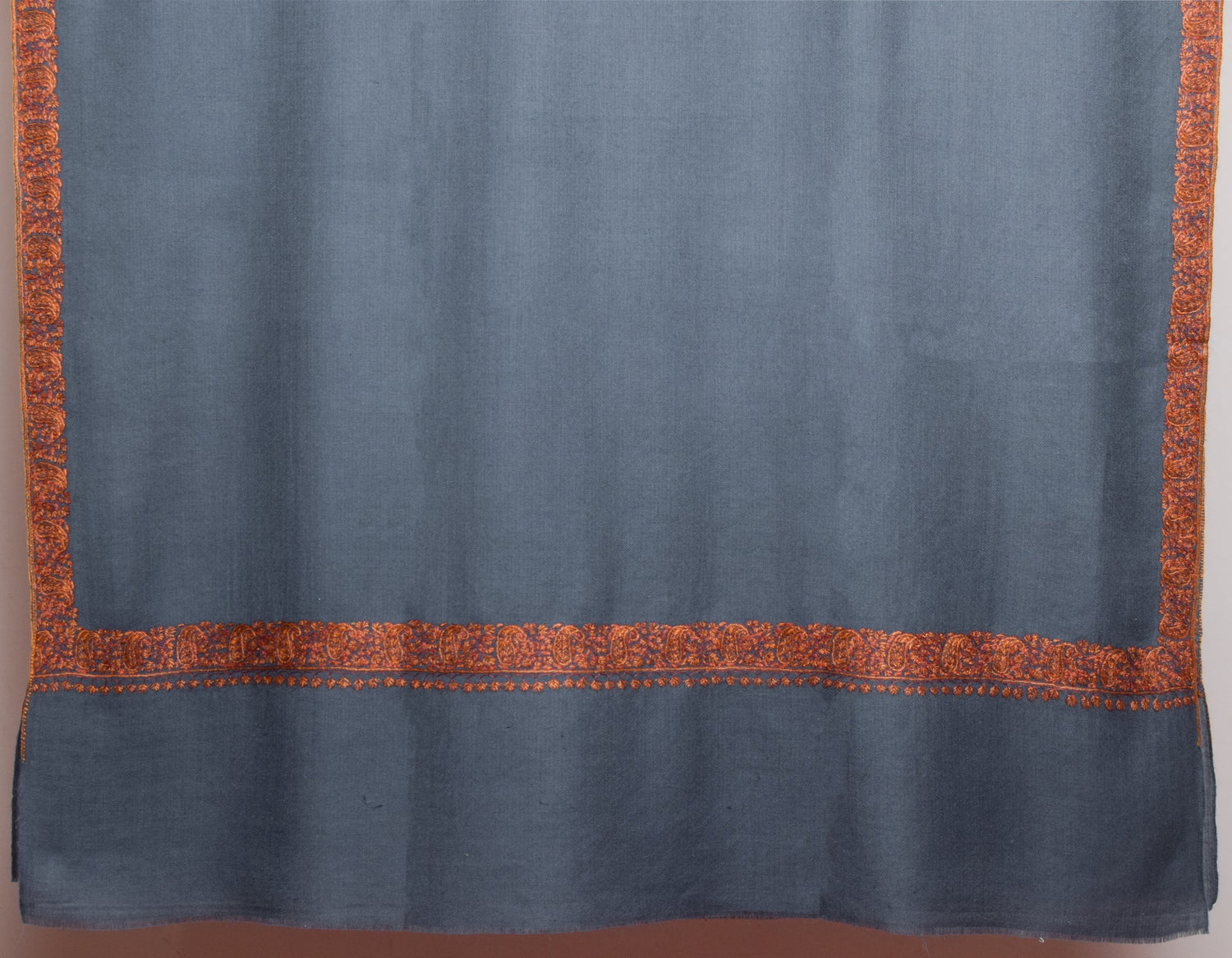 Cadet Grey Handwoven Border Embroidered Cashmere Pashmina Shawl - Kashmir Box