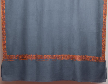 Cadet Grey Handwoven Border Embroidered Cashmere Pashmina Shawl - Kashmir Box