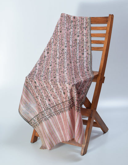 Pale Pink Handwoven Sozni Embroidered Cashmere Pashmina Stole