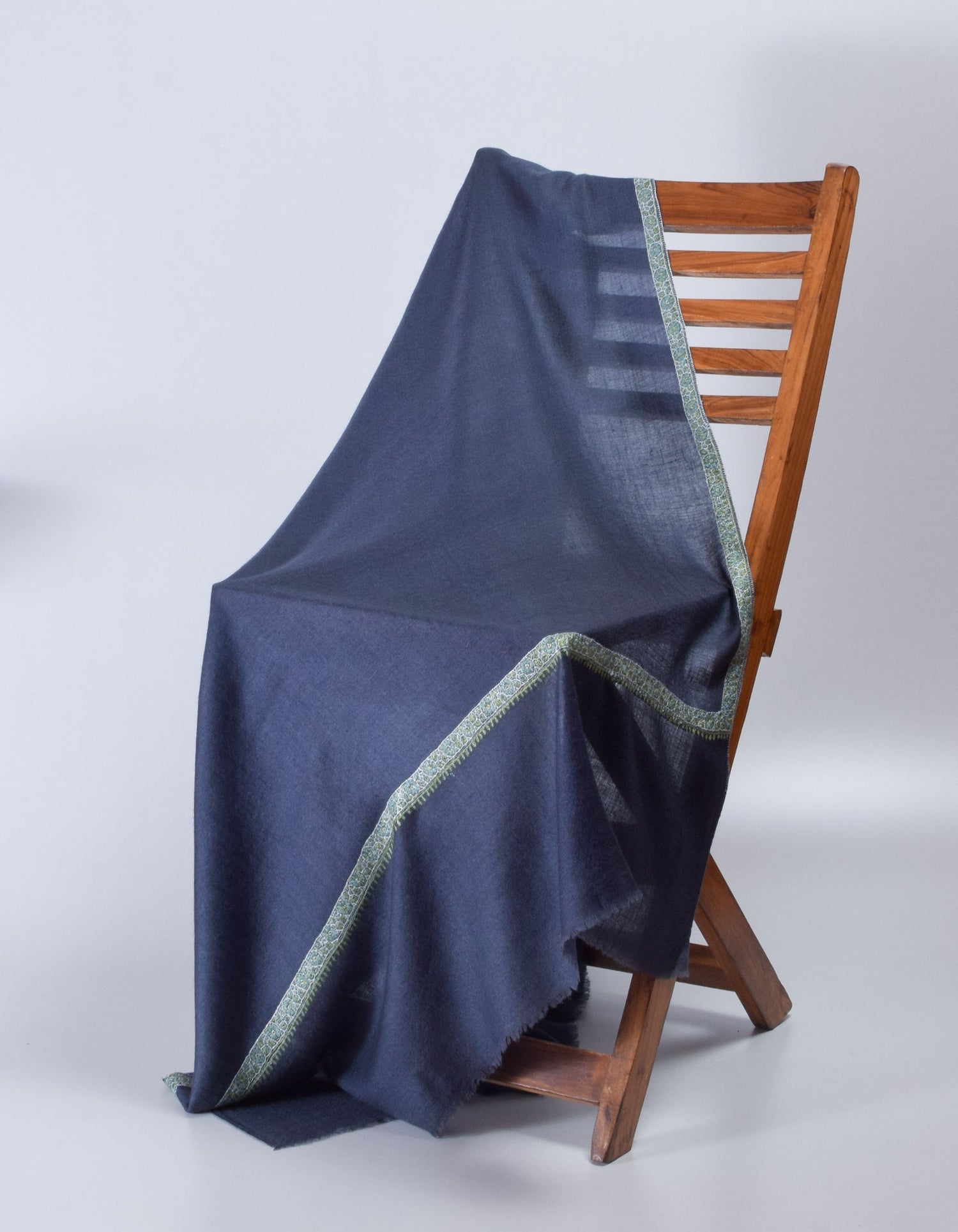 Dark Greyish-Blue Handwoven Sozni Embroidered Cashmere Pashmina Shawl