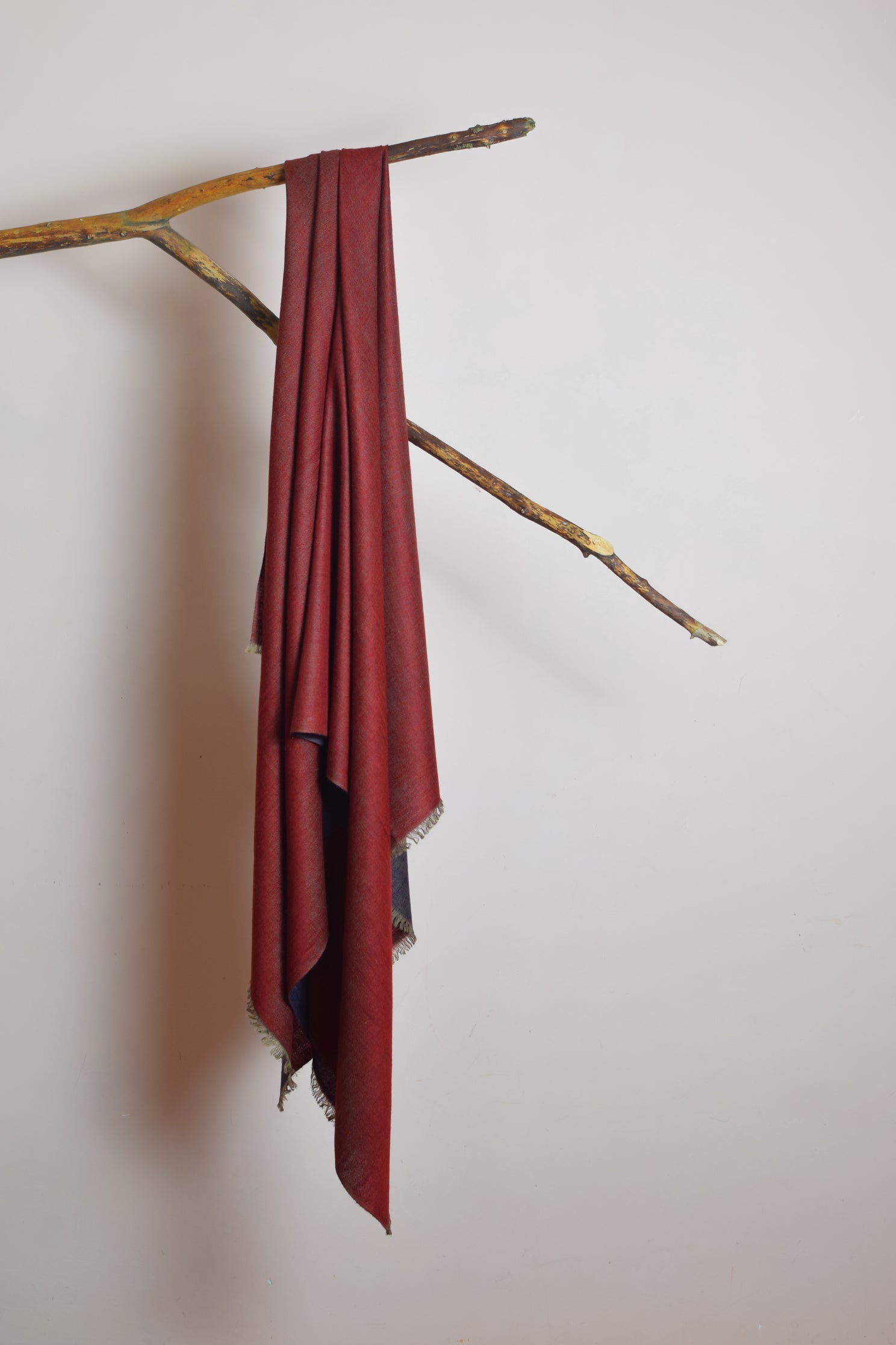 Deep Navy Burgundy Handwoven Reversible Cashmere Pashmina Stole