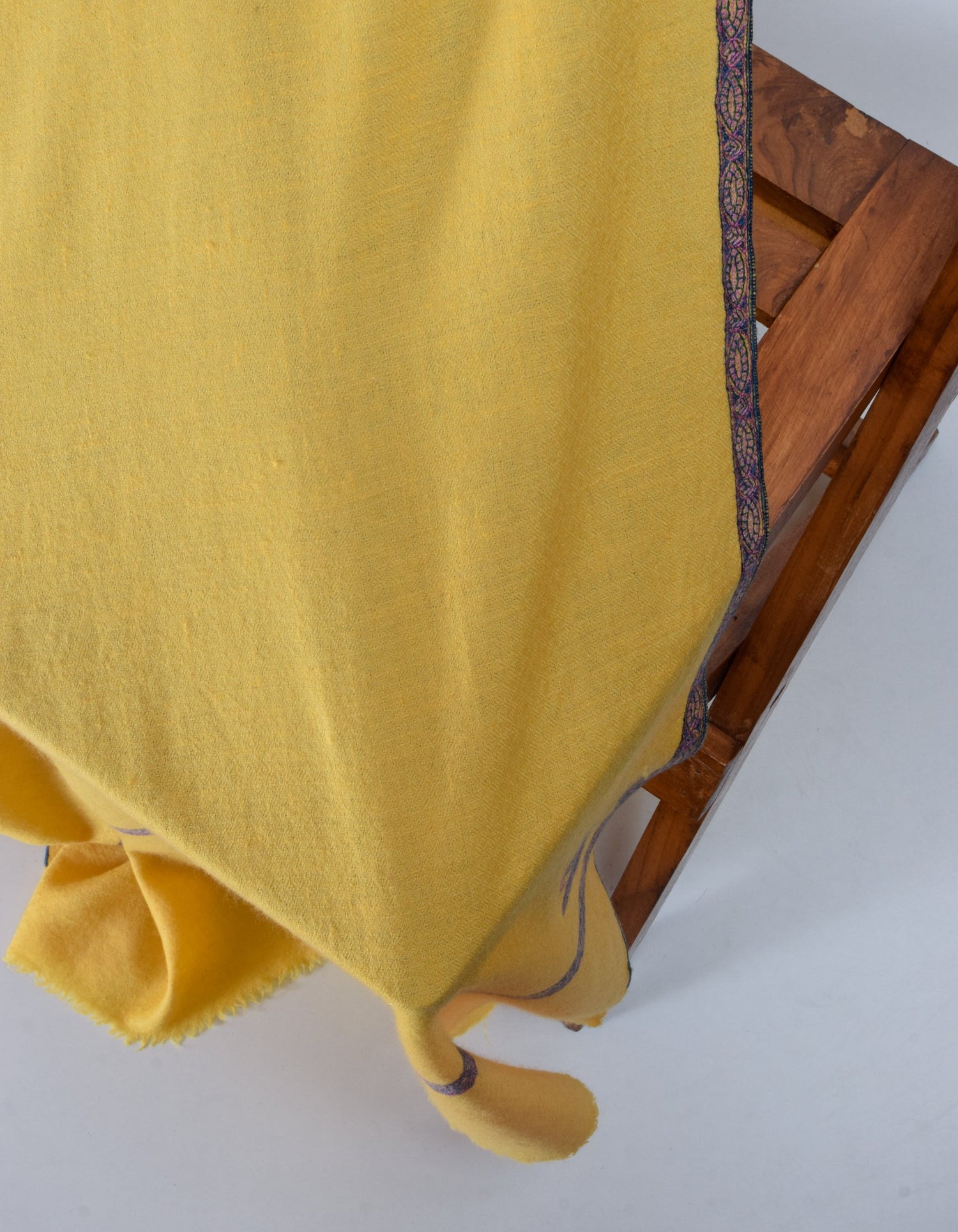 Sunshine Yellow Handwoven Sozni Embroidered Cashmere Pashmina Shawl