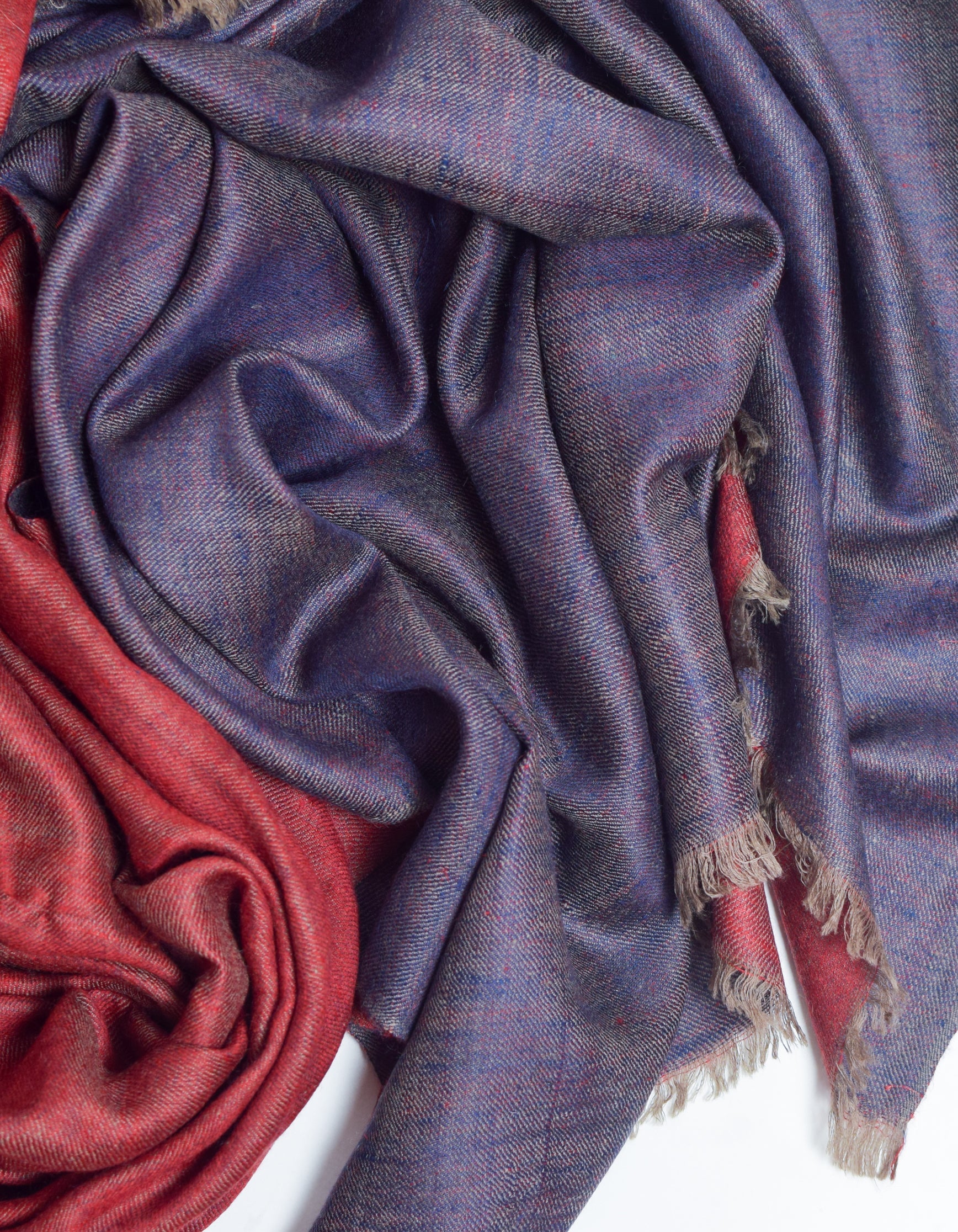 Deep Navy Burgundy Handwoven Reversible Cashmere Pashmina Stole