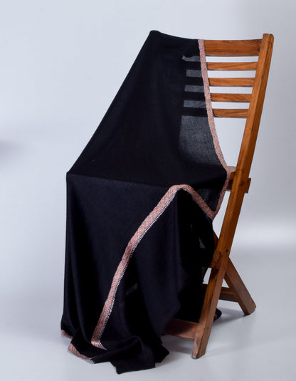 Jet Classic Black Handwoven Sozni Embroidered Cashmere Pashmina Shawl