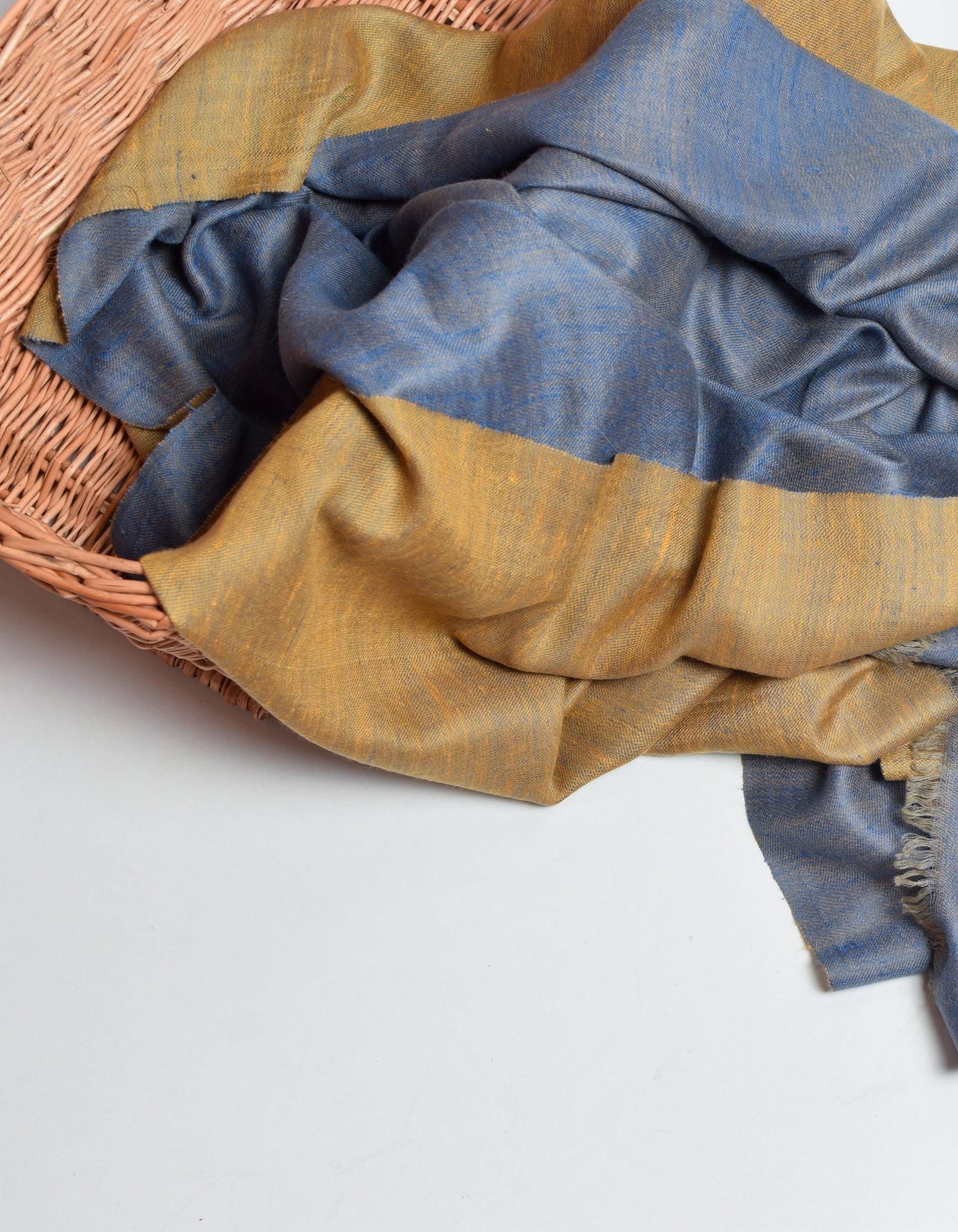 Kashmir-Blue Mustard Handwoven Reversible Cashmere Pashmina Shawl - Kashmir Box
