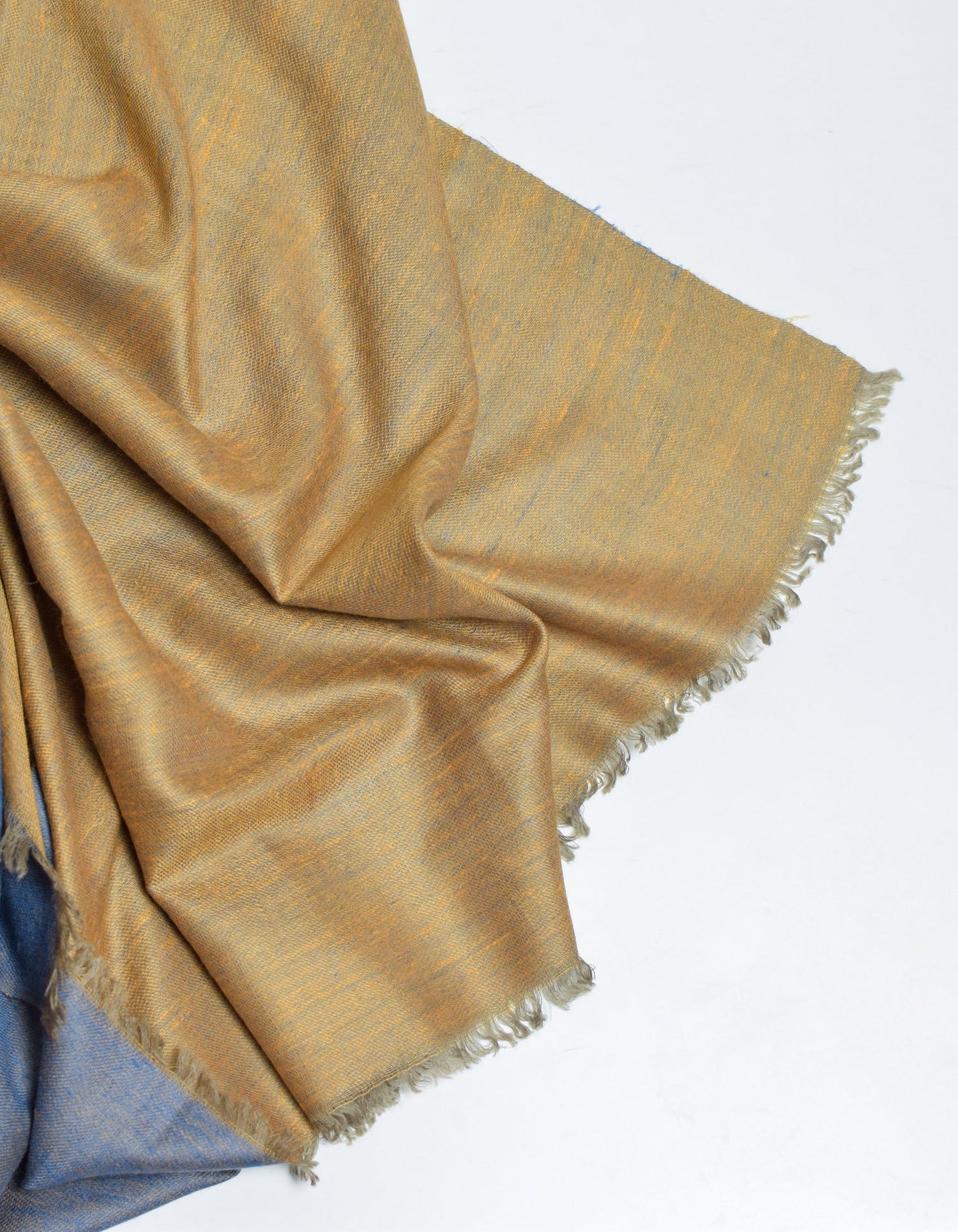 Kashmir-Blue Mustard Handwoven Reversible Cashmere Pashmina Shawl