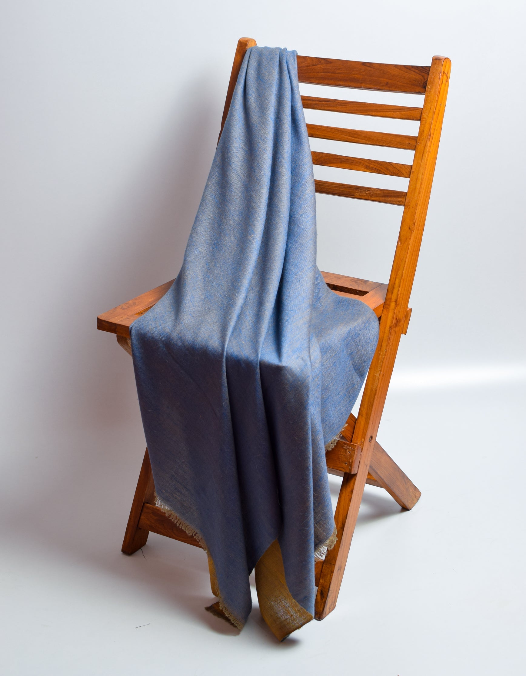 Kashmir-Blue Mustard Handwoven Reversible Cashmere Pashmina Shawl - Kashmir Box