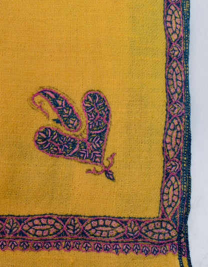 Sunshine Yellow Handwoven Sozni Embroidered Cashmere Pashmina Shawl