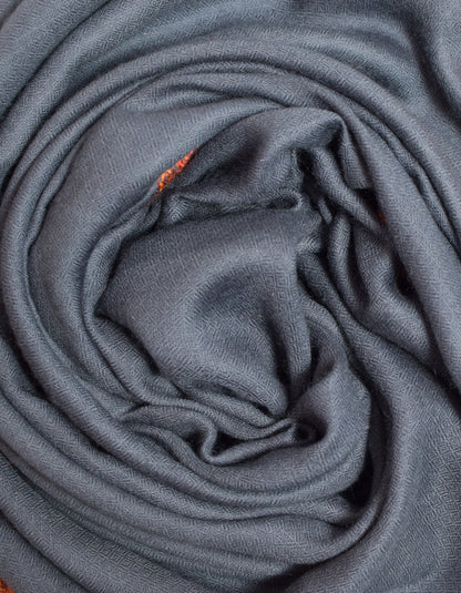 Cadet Grey Handwoven Border Embroidered Cashmere Pashmina Shawl - Kashmir Box