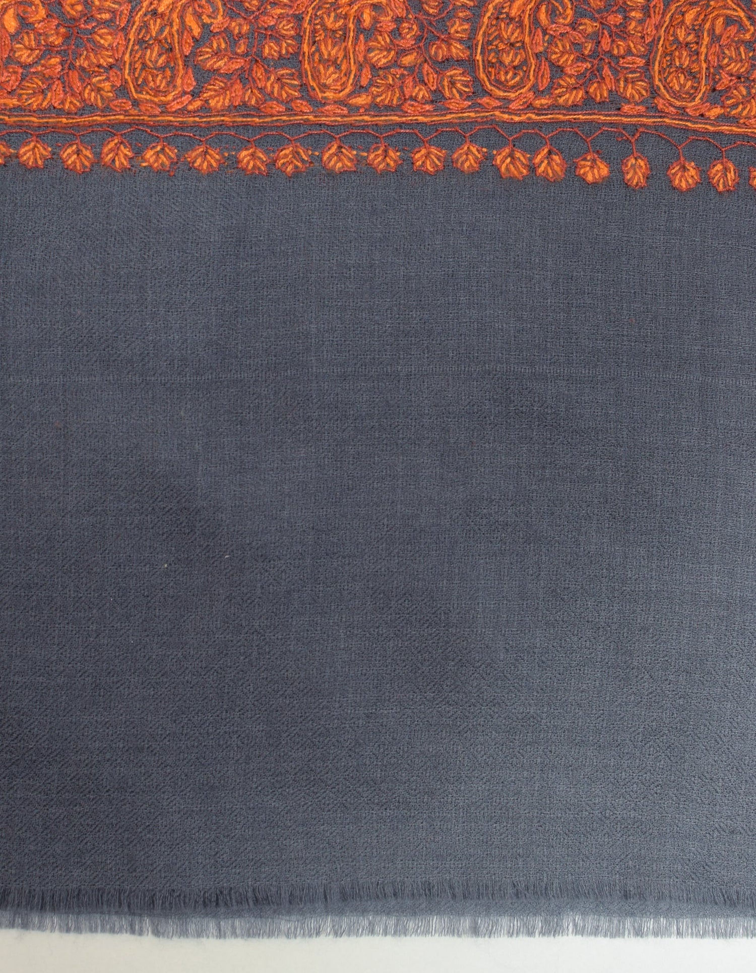 Cadet Grey Handwoven Border Embroidered Cashmere Pashmina Shawl - Kashmir Box