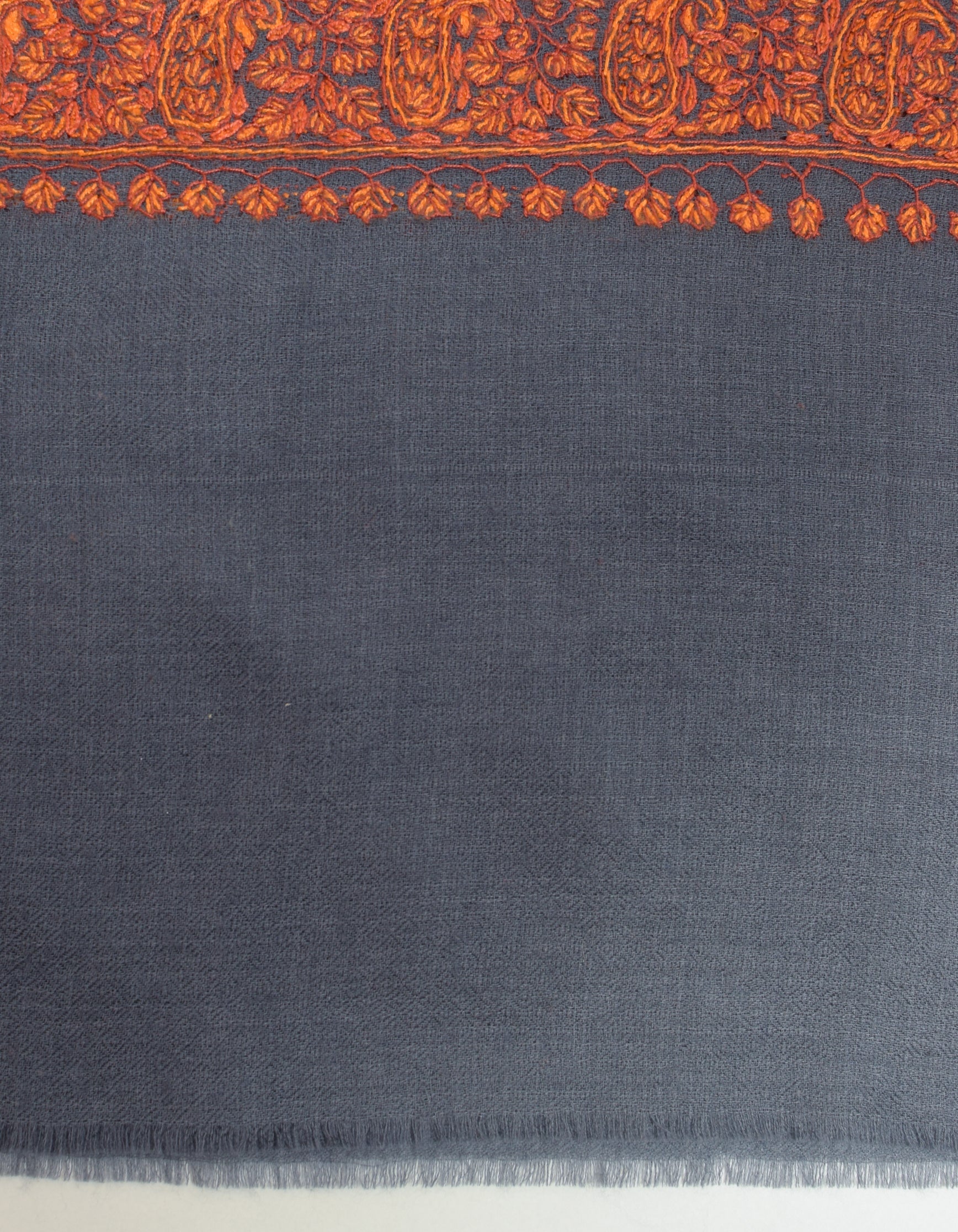 Cadet Grey Handwoven Border Embroidered Cashmere Pashmina Shawl - Kashmir Box