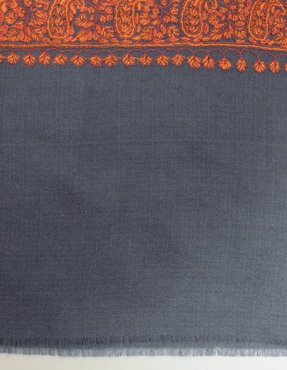 Cadet Grey Handwoven Border Embroidered Cashmere Pashmina Shawl - Kashmir Box