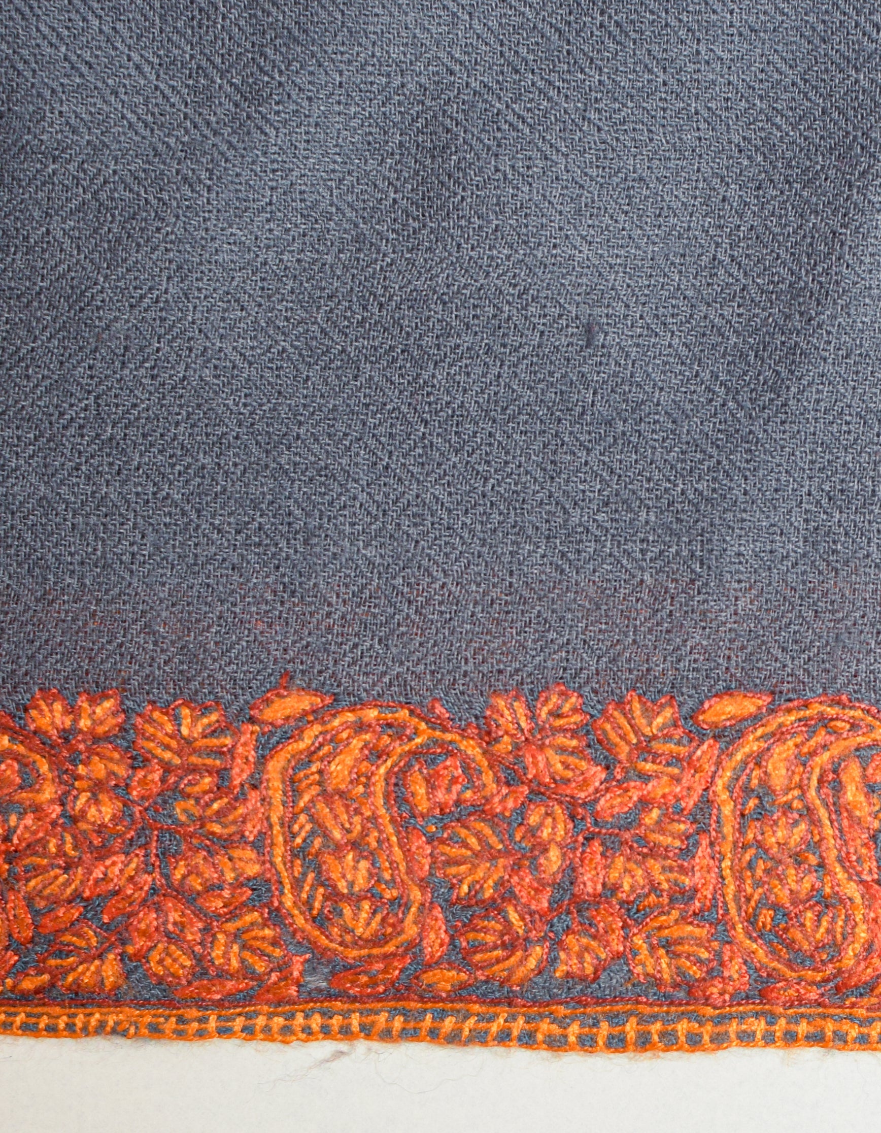 Cadet Grey Handwoven Border Embroidered Cashmere Pashmina Shawl - Kashmir Box