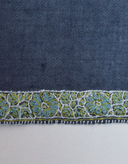 Dark Greyish-Blue Handwoven Sozni Embroidered Cashmere Pashmina Shawl