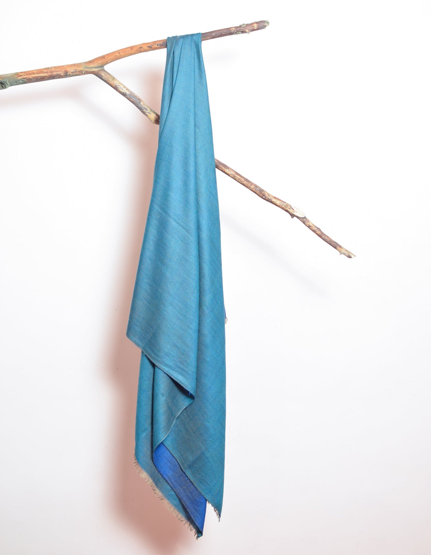 Teal Blue Handwoven Reversible Cashmere Pashmina Stole