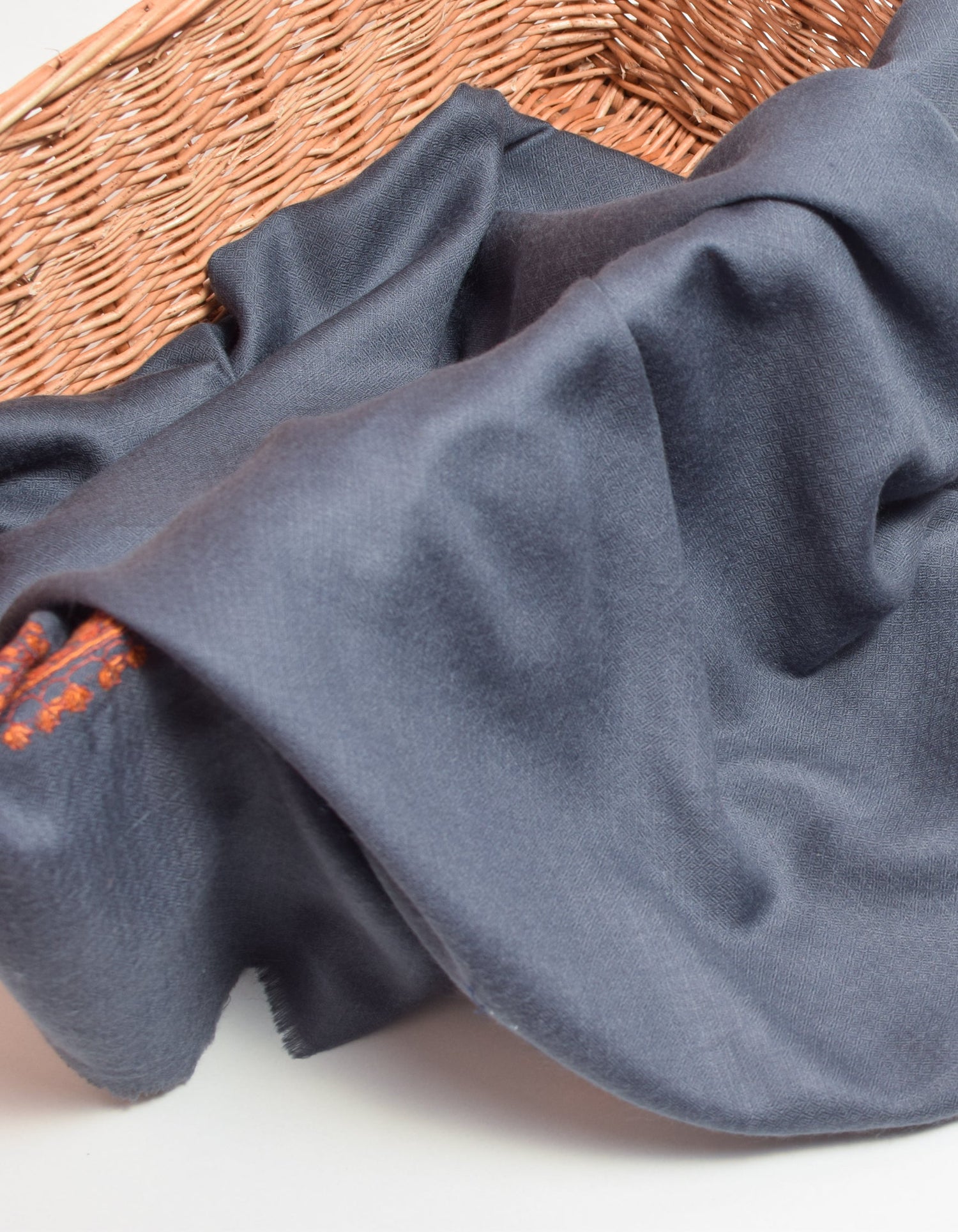 Cadet Grey Handwoven Border Embroidered Cashmere Pashmina Shawl - Kashmir Box