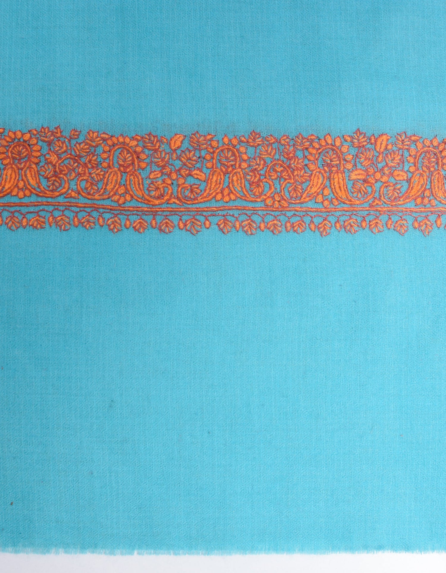 Aqua Blue Handwoven Border Embroidered Cashmere Pashmina Shawl