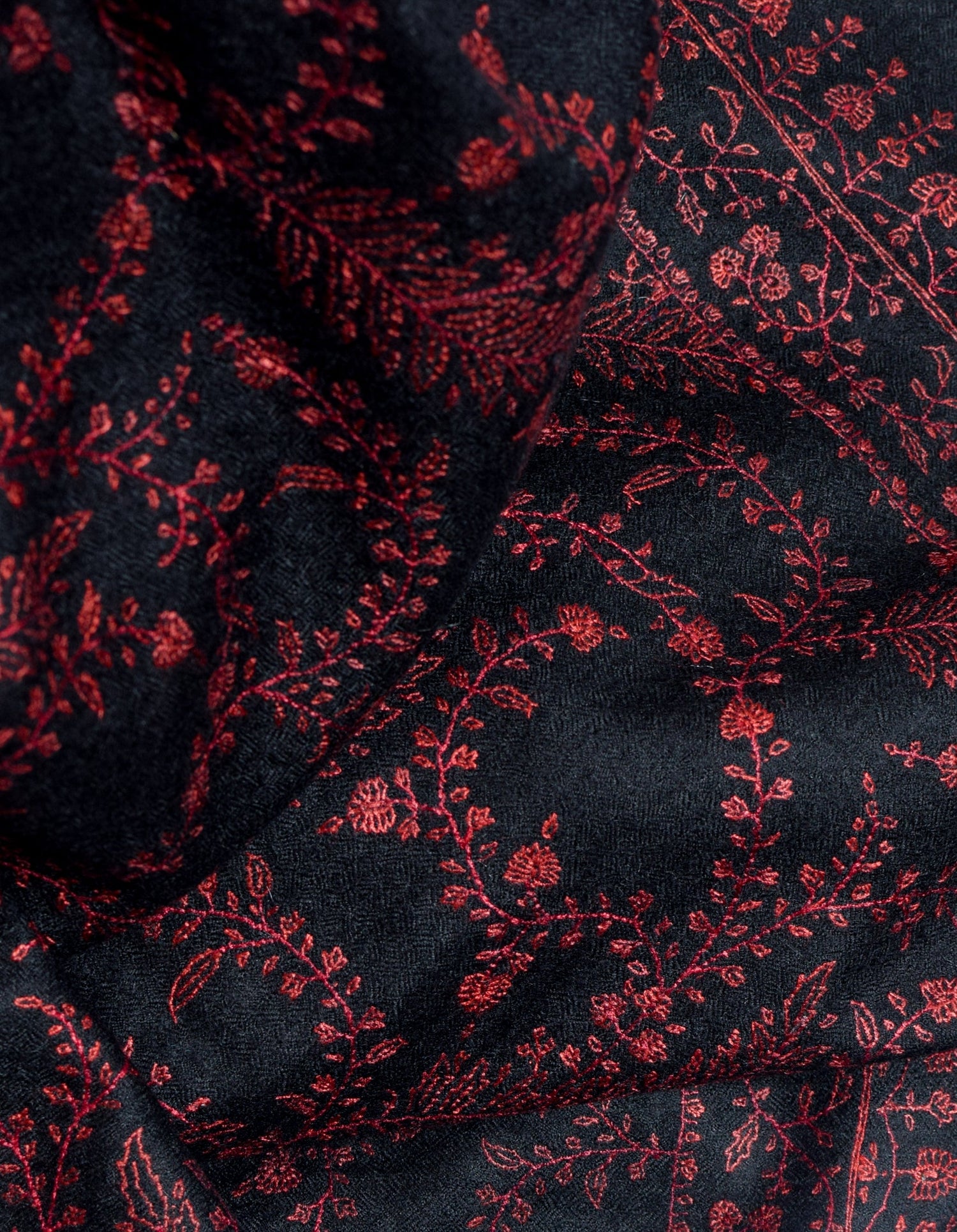 Black Handwoven Sozni Floral Embroidered Cashmere Pashmina Shawl