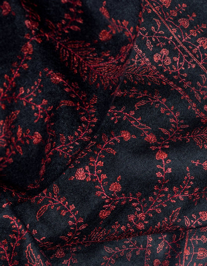 Black Handwoven Sozni Floral Embroidered Cashmere Pashmina Shawl