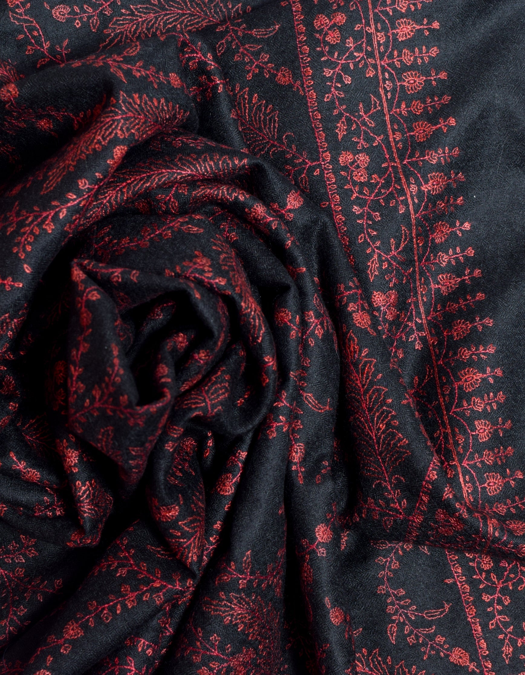 Black Handwoven Sozni Floral Embroidered Cashmere Pashmina Shawl