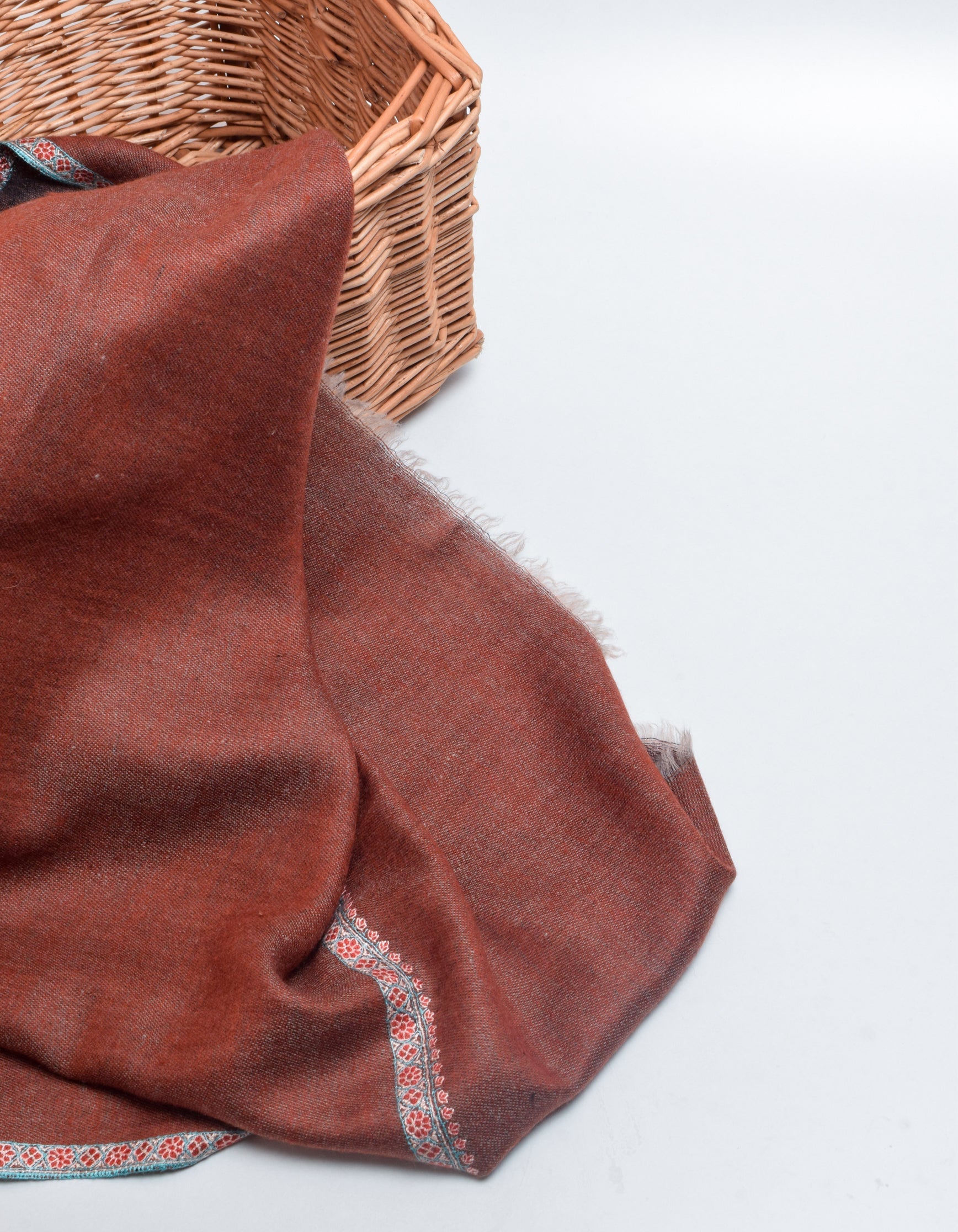 Redwood Brown Handwoven Sozni Embroidered Cashmere Pashmina Shawl - Kashmir Box