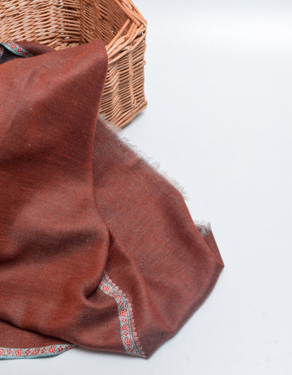Redwood Brown Handwoven Sozni Embroidered Cashmere Pashmina Shawl - Kashmir Box