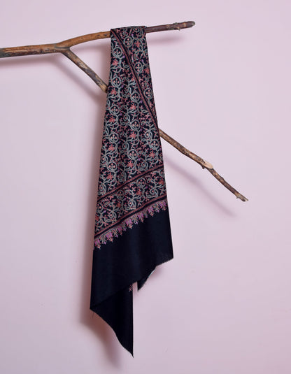 Classic Black Handwoven Multi-Colour Embroidered Cashmere Pashmina Shawl