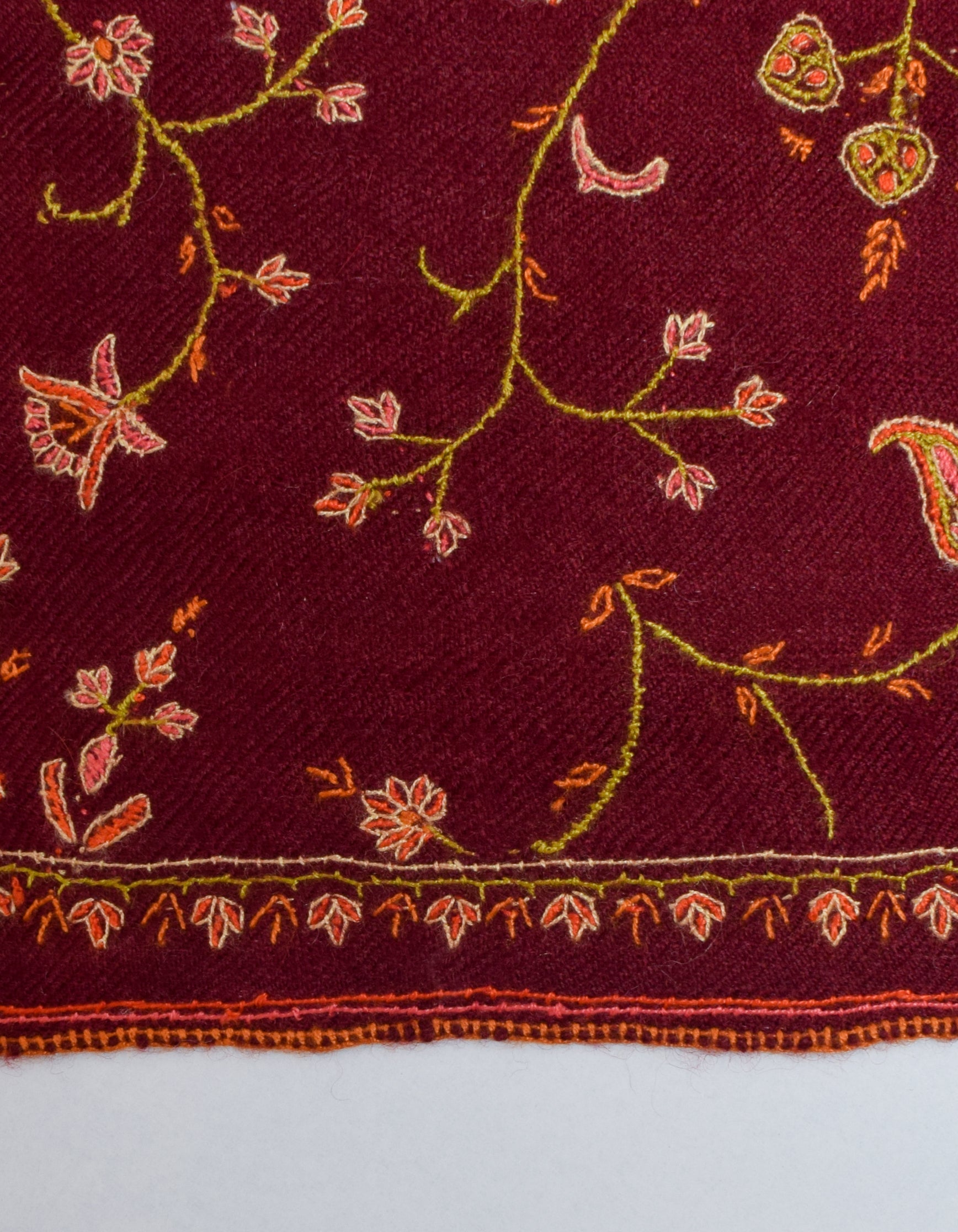 Deep Maroon Handwoven Sozni Jaali Embroidered Cashmere Pashmina Shawl