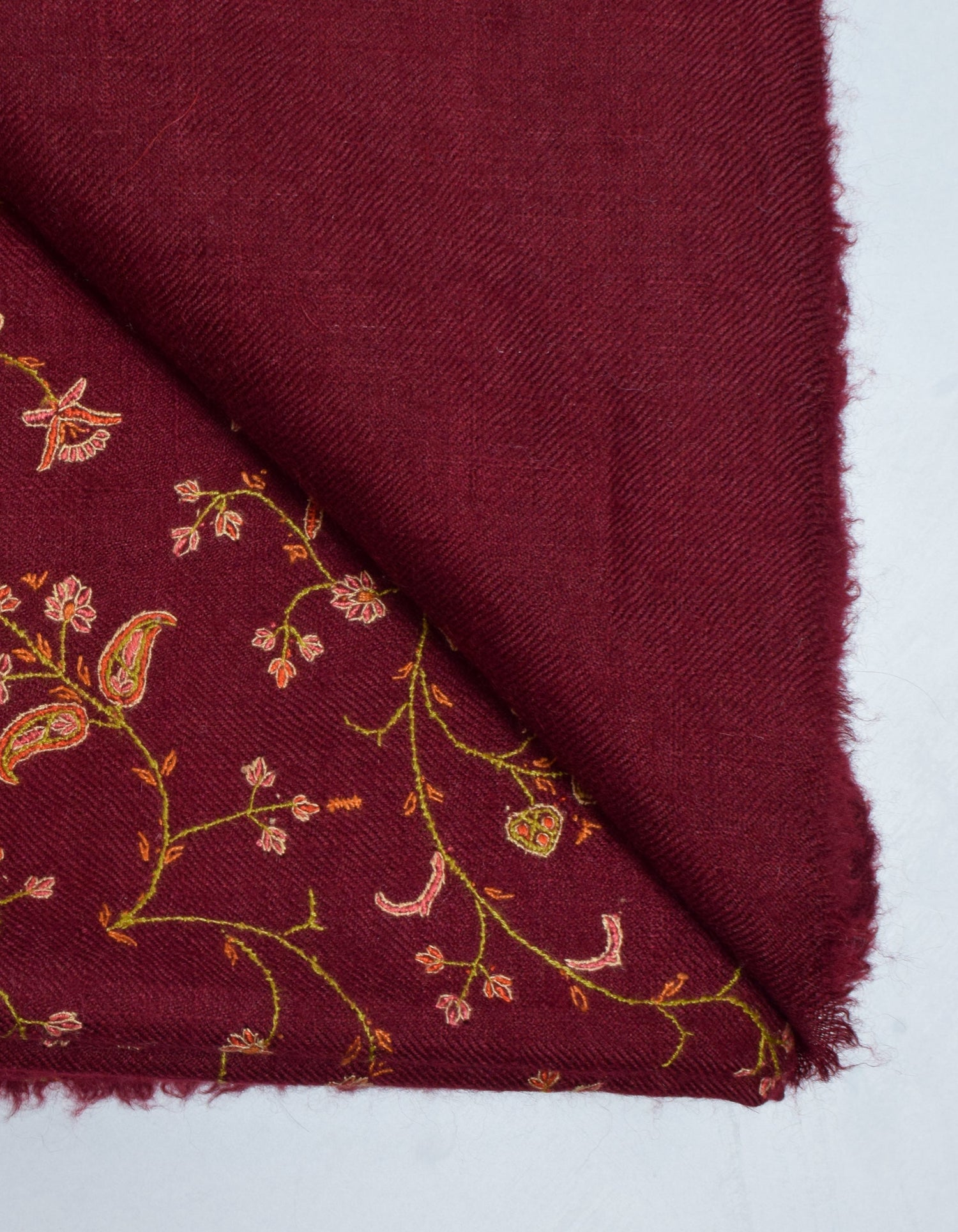 Deep Maroon Handwoven Sozni Jaali Embroidered Cashmere Pashmina Shawl