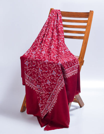 Deep Maroon Handwoven Multi-Colour Embroidered Cashmere Pashmina Shawl