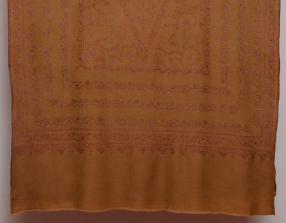 Brownish Orange Handwoven Sozni Jaali Embroidered Cashmere Pashmina Shawl