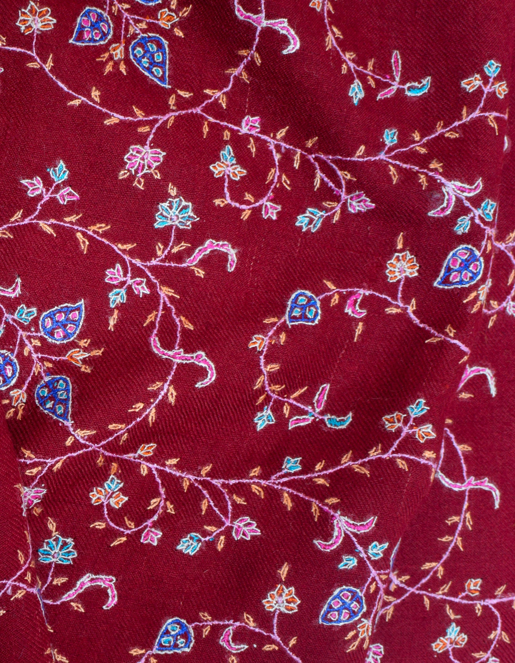 Deep Maroon Handwoven Multi-Colour Embroidered Cashmere Pashmina Shawl