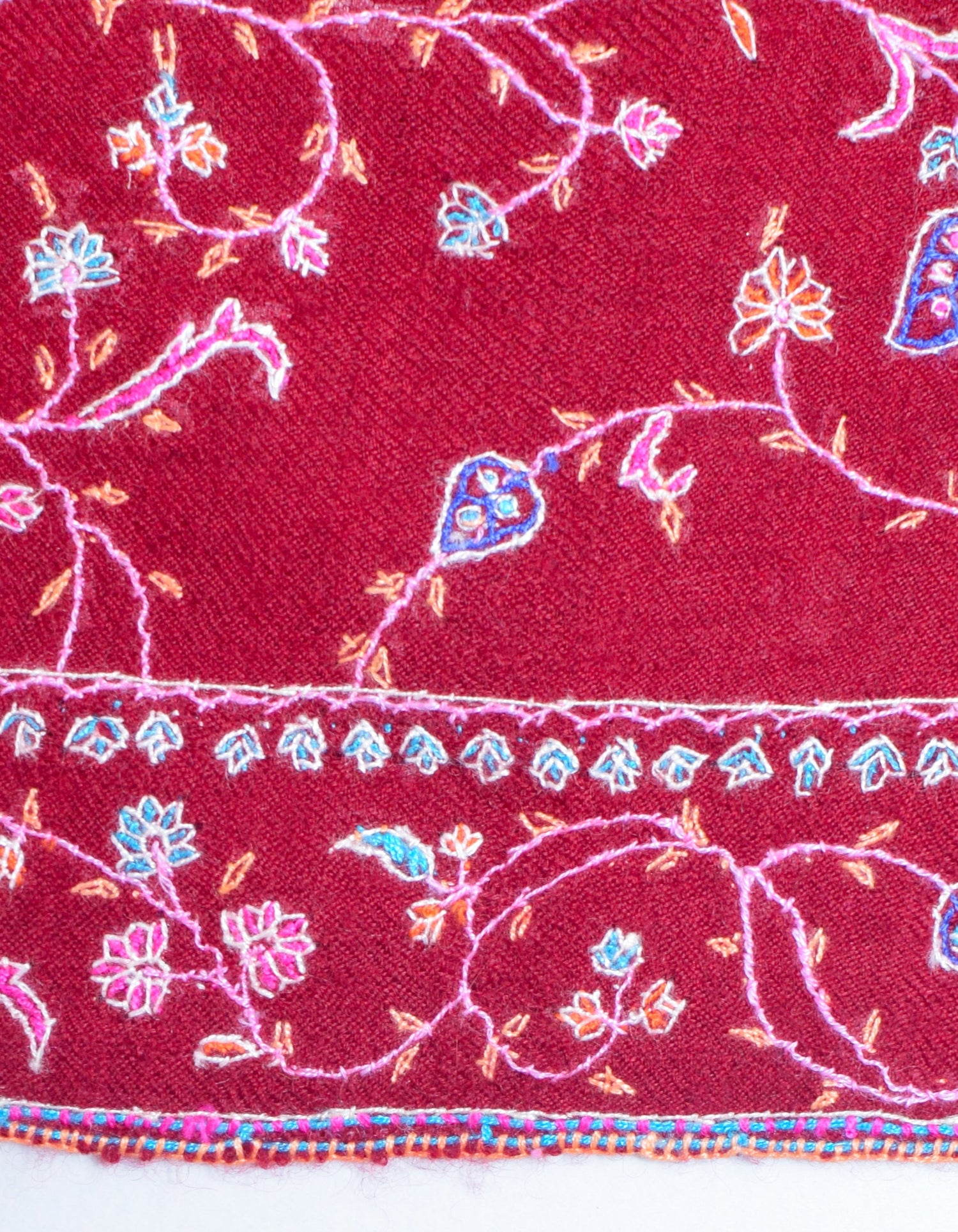 Deep Maroon Handwoven Multi-Colour Embroidered Cashmere Pashmina Shawl