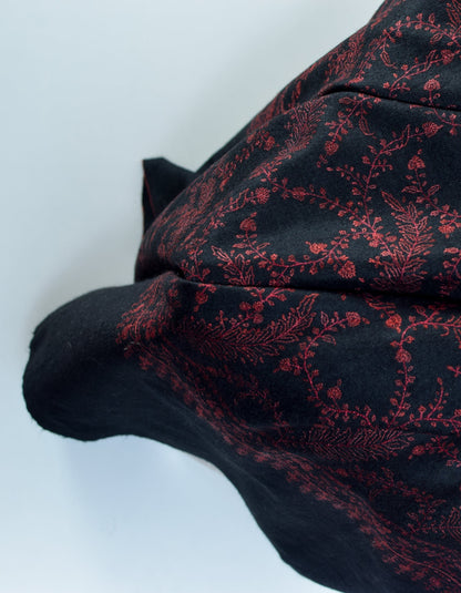 Black Handwoven Sozni Floral Embroidered Cashmere Pashmina Shawl