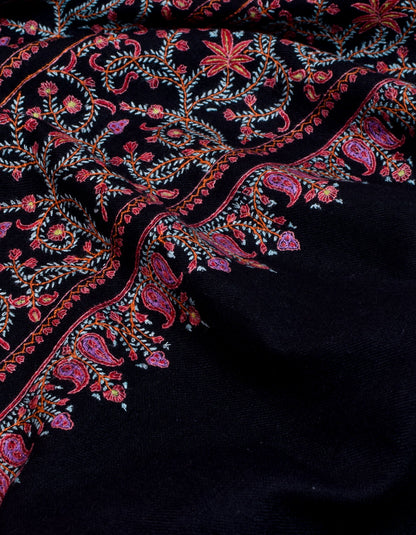 Classic Black Handwoven Multi-Colour Embroidered Cashmere Pashmina Shawl