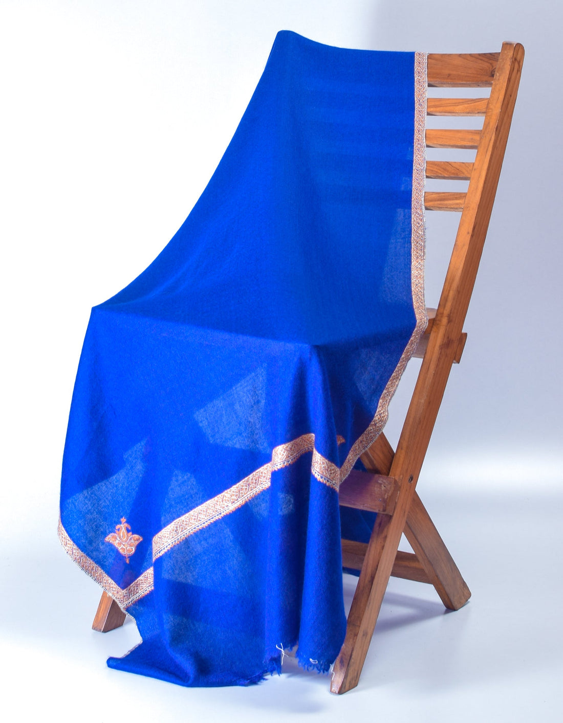 Royal Blue Handwoven Sozni Border Embroidered Cashmere Pashmina Stole